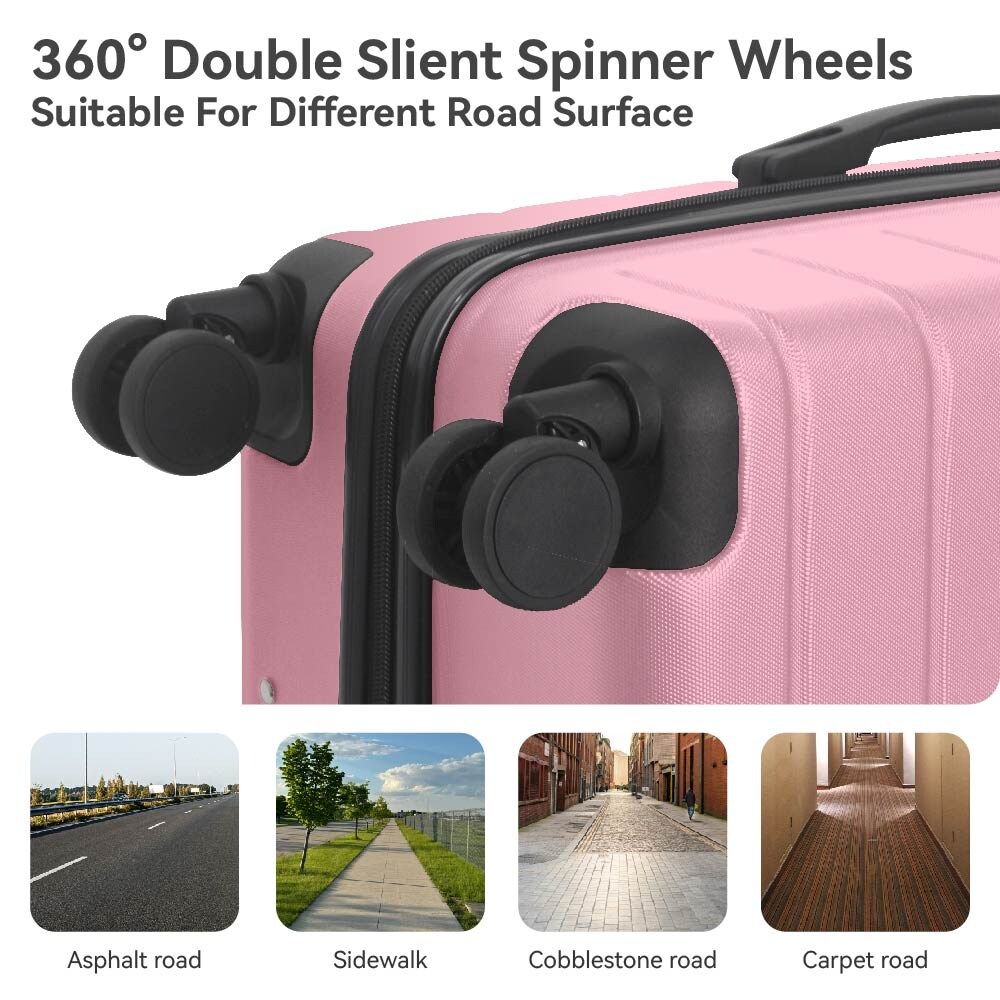 Luggage Sets ABS Hardshell 3pcs Luggage, Lightweight Durable Suitcase Sets Spinner Wheels Suitcase With TSA Lock 20''24''28'' Available(Pink)_voghion.com